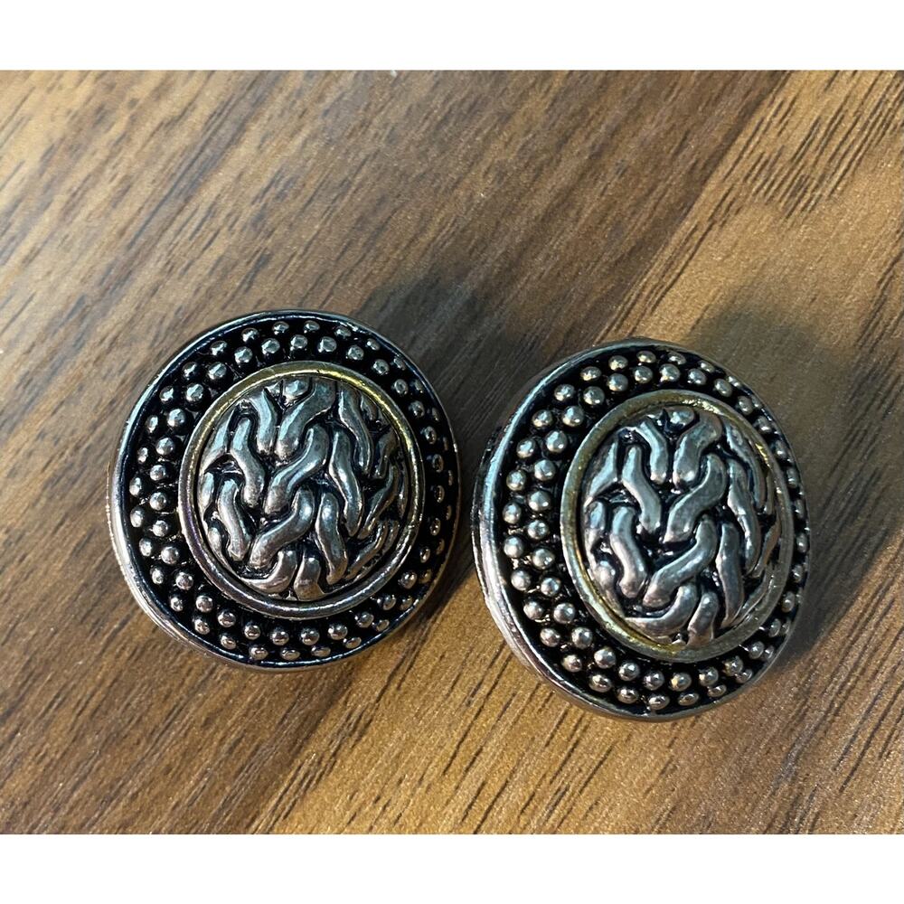 Vintage Two-Tone Silver and Gold Button Clip-On Earrings